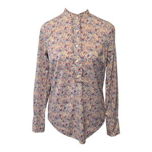 Liberty Arts for J Crew Half Button Shirt Popover Womens 0 Ditsy Floral Ruffle